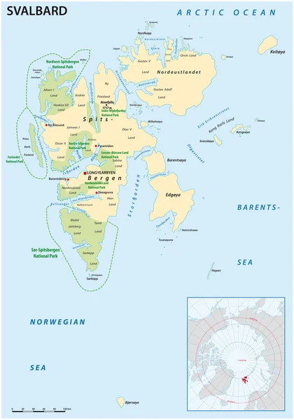 Mapa Vetorial Arquipélago Norueguês Svalbard Spitsbergen — Vetor de Stock