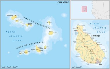 Cape Verde Adalarının ayrıntılı vektör haritası