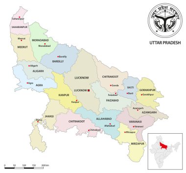 Hindistan 'ın Uttar Pradesh eyaletinin idari haritası