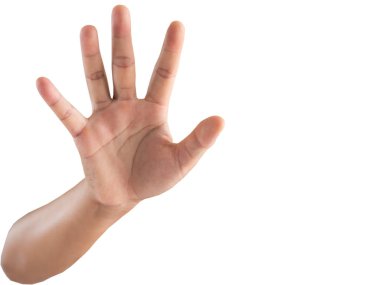 Beyaz arkaplanda eli kapat.