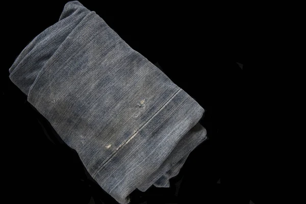 Textura Jeans Primer Plano Sobre Fondo Negro — Foto de Stock
