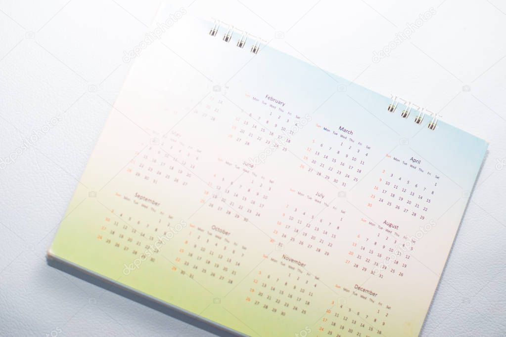Blurred green calendar on white tone.in planning concept.