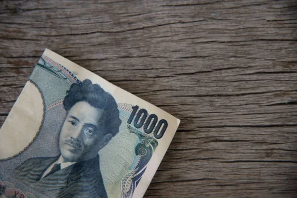 Yen Para Ahşap Doku Üzerinde Kapatın — Stok fotoğraf