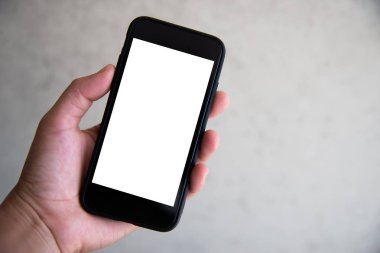 Smartphone beyaz perde teknoloji kavramı dokunmadan el.