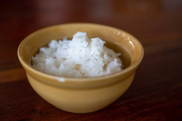 Close White Thai Rice Brown Bowl — Stock Photo, Image