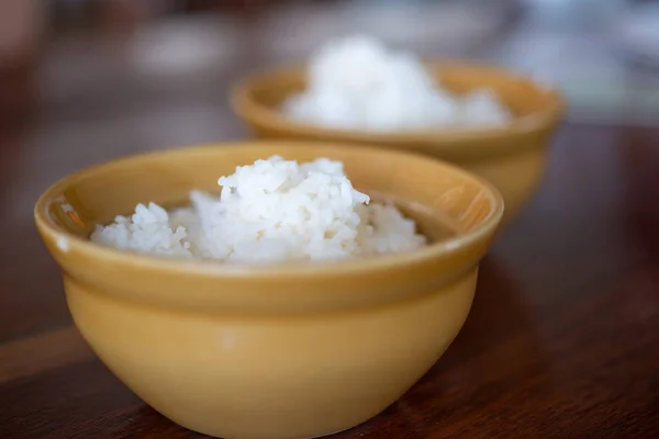 Close White Thai Rice Brown Bowl — Stock Photo, Image