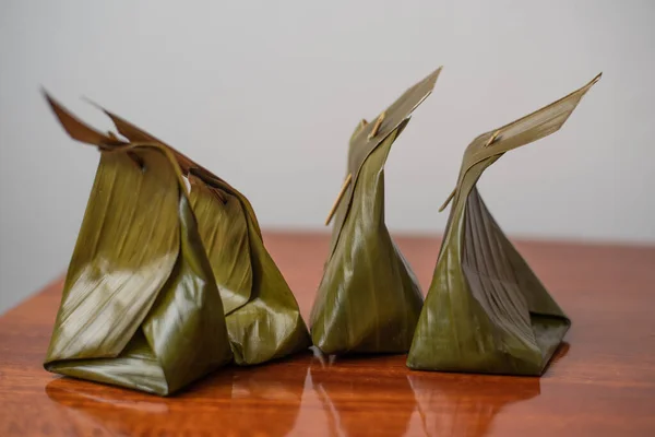 Close Thai Dessert Banana Leaf — Stock Photo, Image