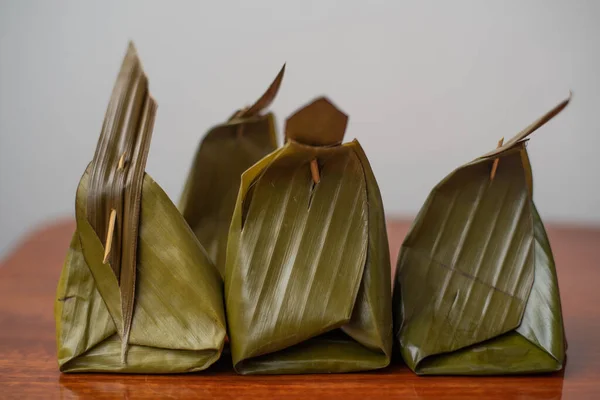 Close Thai Dessert Banana Leaf — Stock Photo, Image