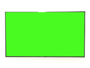 Beyaz duvarda yeşil ekran olan televizyonu kapat.