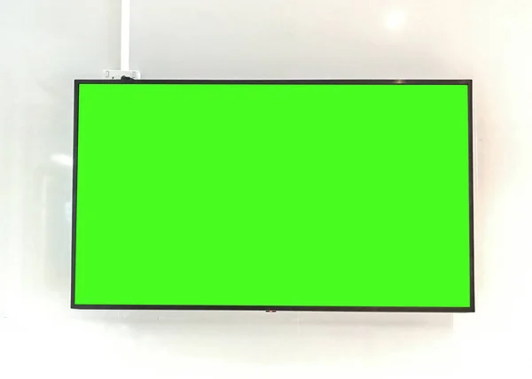 Κλείσιμο Τηλεόρασης Πράσινη Οθόνη Στον Λευκό Τοίχο — Φωτογραφία Αρχείου