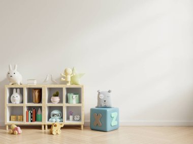 Çocuk odasının duvarını beyaz arka plan 3D ile kaplayın.