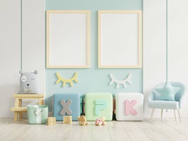 Çocuk odasında poster çerçevesi, çocuk odası, kreş modeli, 3 boyutlu tasarım.