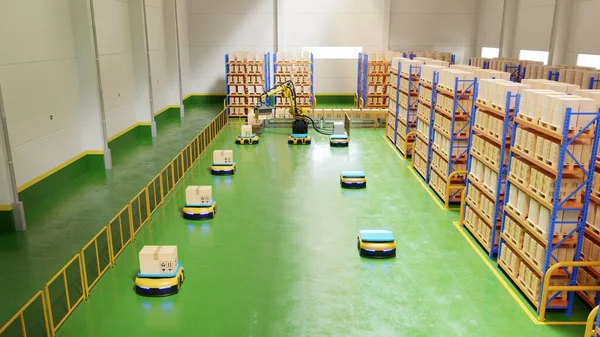 Fabrieksautomatisering Met Agv Robotarm Transport Het Transport Veiliger Maken Rendering — Stockfoto
