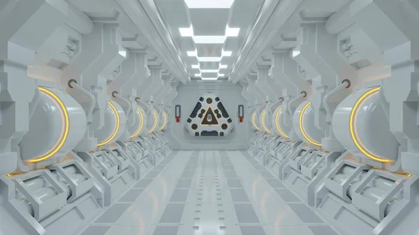 Realistyczne Sci Korytarz Statek Kosmiczny Przyszłe Tło Wewnętrzne Biznes Science — Zdjęcie stockowe