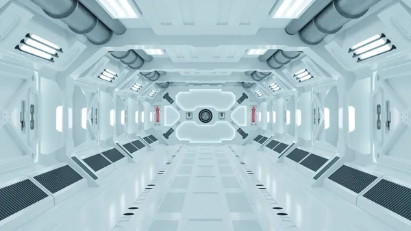 Science Tło Fiction Wnętrze Renderowanie Sci Statek Kosmiczny Korytarze Białe — Zdjęcie stockowe