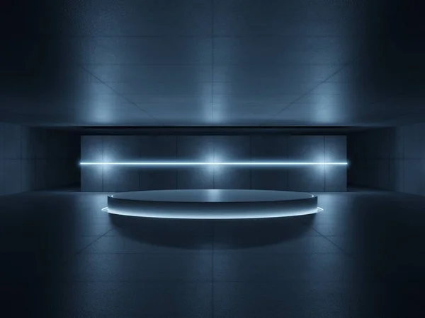 Vuoto Luce Blu Studio Room Futuristico Sci Grande Sala Con — Foto Stock