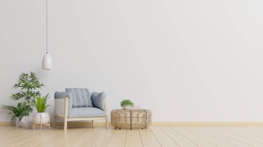 İç tarafında boş beyaz duvar zemininde bir koltuk var.