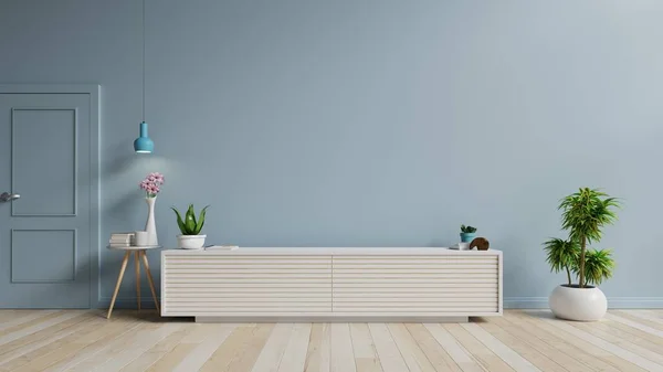 Modern Boş Odada Televizyon Dolabı Mavi Duvar Arka Planında Görüntüleme — Stok fotoğraf