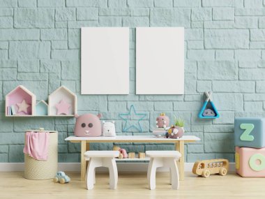 İç mekan çocuk odası duvar kağıdı / çocuk odasının içindeki posterler, 3D görüntüleme