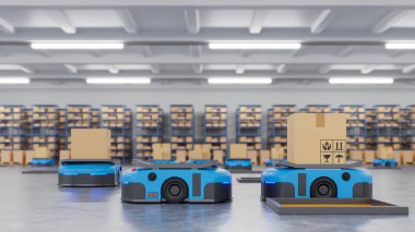 Robot AGV ürünlerinizi zamanında teslim etmek için otomasyon kullanıyor. 3d oluşturma