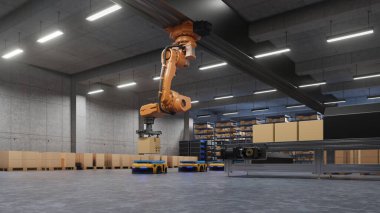Otomatik güdümlü araç (AGV), 3D görüntüleme kullanılarak lojistik sistemlerinin üretilmesi ve sürdürülmesi için robotik kol
