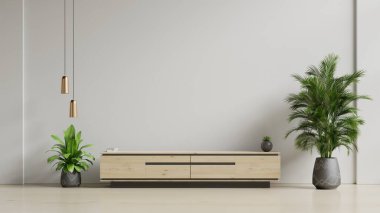 Oturma odasında televizyon için dolap ve duvar, beyaz duvar, 3 boyutlu görüntüleme