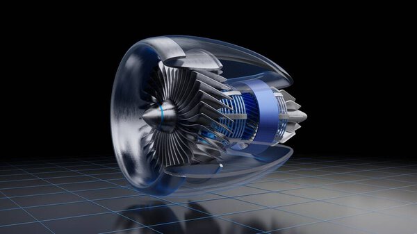 Jet engine inside on dark background,3D rendering