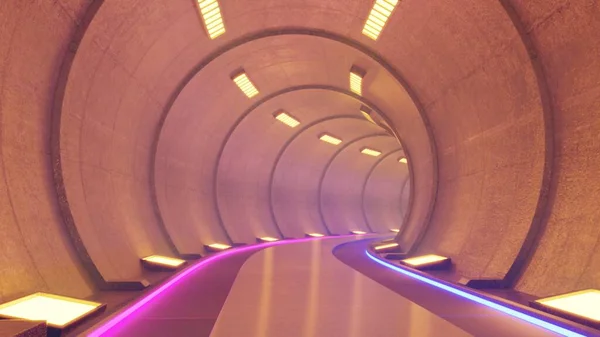 Treno Tunnel Fiction Nel Rendering Interno Sci Luce Arancio Tunnel — Foto Stock