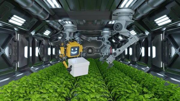 ロボット農業の未来概念 3Dレンダリングで — ストック写真
