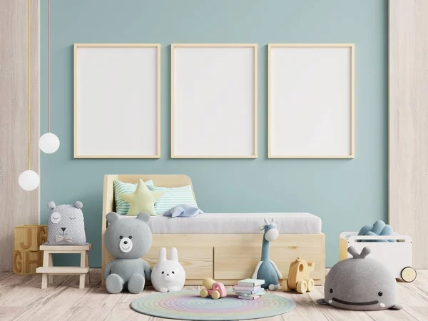 İç mekan çocuk odası duvar kağıdı / çocuk odasının içindeki posterler, 3D görüntüleme