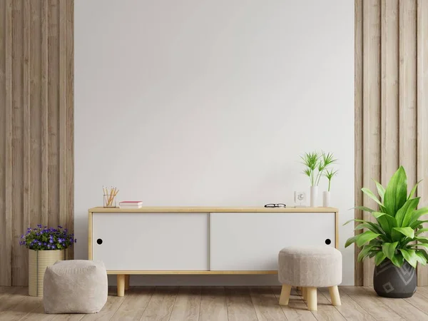 Cabinets Wall Living Room Mockup White Wall Rendering — Stock Photo, Image