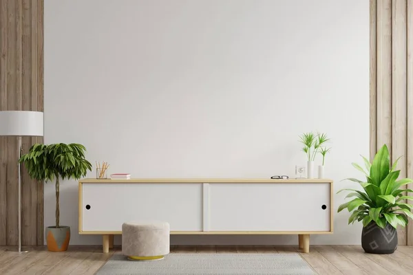 Oturma odasında televizyon için dolaplar ve duvarlar, Mockup beyaz duvar, 3D görüntüleme