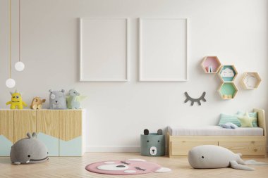 Çocuk odasında poster çerçevesi, çocuk odası, kreş modeli, 3 boyutlu tasarım.