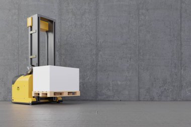 AGV Forklift beton bir duvar ve döşeme üzerinde taşınıyor, 3D