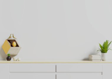 TV standı, TV dolabı, modern boş oda, beyaz duvar, 3D görüntüleme