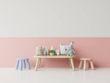 Parlak Mercan renkli duvarı olan çocuk odası, 3 boyutlu.