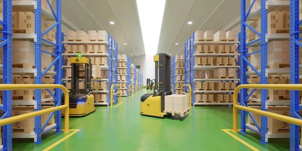 Agv Forklift Trucks Transport More Safety Warehouse Rendering — Stock Photo, Image