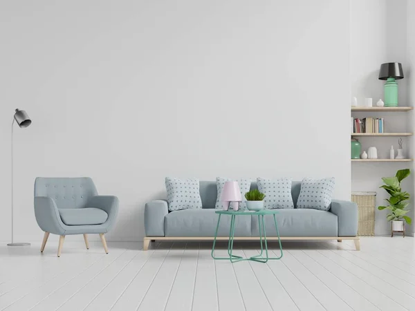 Sala Estar Branca Com Poltrona Sofá Design Interiores Escandinavos — Fotografia de Stock