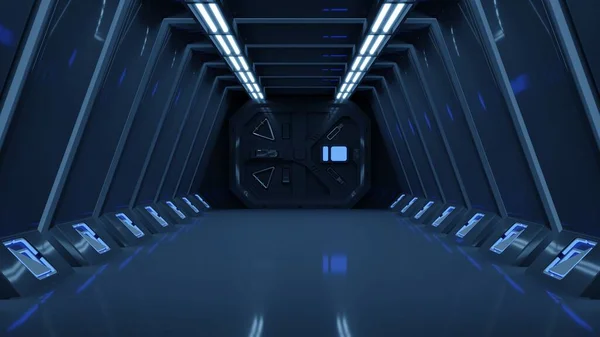 Science Achtergrond Fictie Interieur Rendering Sci Ruimteschip Corridors Blauw Licht — Stockfoto