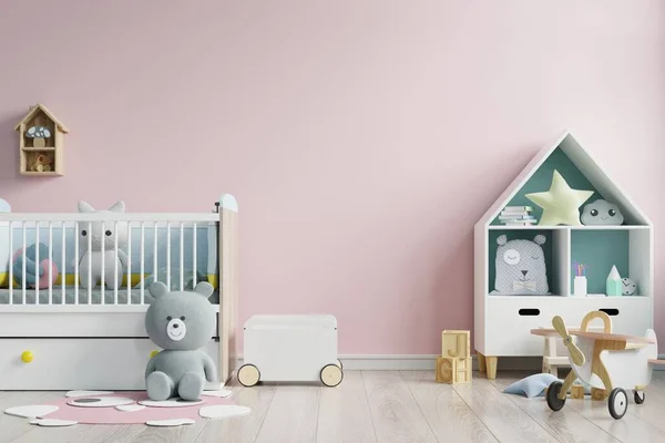 Duvardaki çocukların odasındaki duvar. Pembe arka plan. 3D.