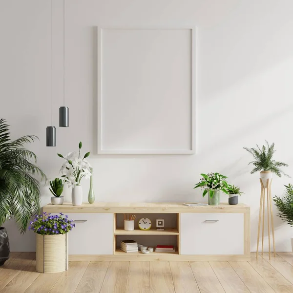 Mock Poster Frame Cabinet Interior Rendering — Stock Photo, Image