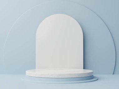 Podyum soyut kompozisyonu mavi arkaplan, 3d görüntüleme