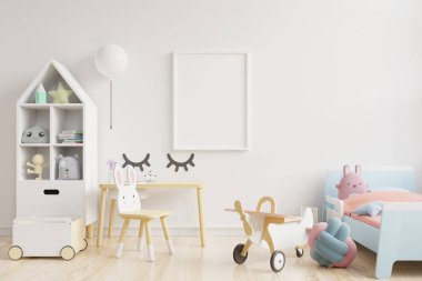 Çocuk odasının duvarını beyaz arka plan 3D ile kaplayın.