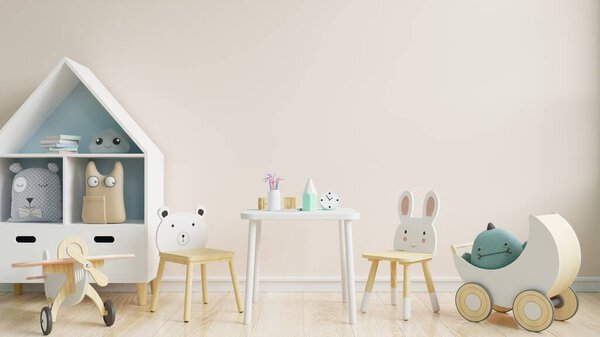 Макет стены в детской комнате на белом фоне стены .3d рендеринг