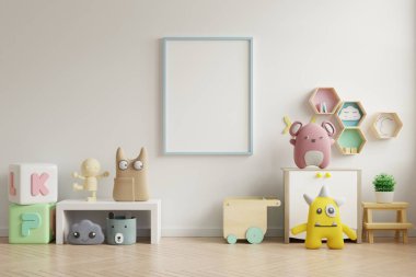Çocuk odası, çocuk odası, çocuk odası, bebek odası modeli, beyaz duvar, 3 boyutlu tasarım.