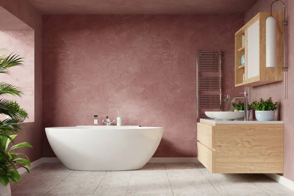 Modern Bathroom interior design on dark Sonic color wall,3d rendering