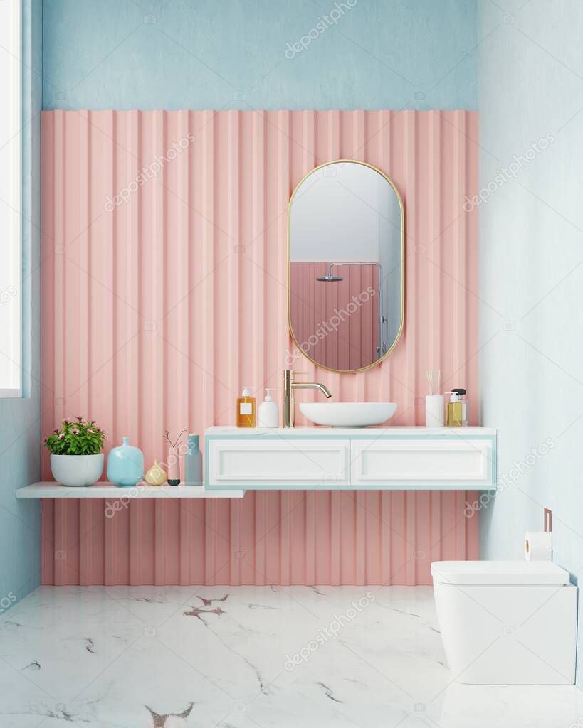Modern Bathroom interior design on pink wall,3d rendering