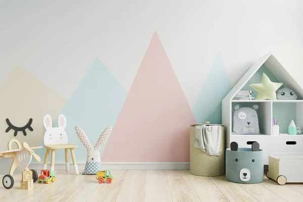 Mockup Wall Children Room Wall Pastel Colors Background Rendering — Stock Photo, Image