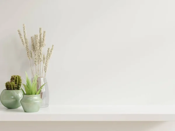 Mockup Wall Plants Shelf Wooden Rendering — Stock Photo, Image