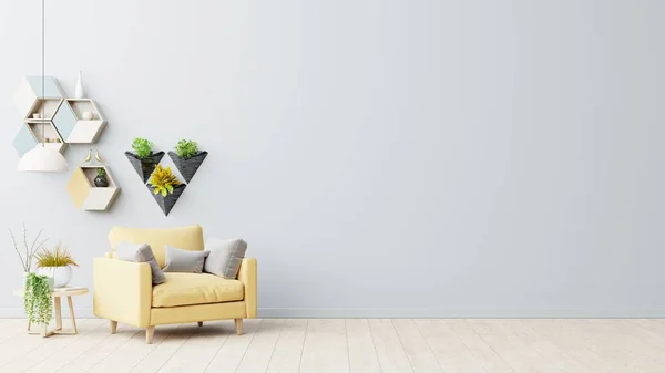 Interior Has Yellow Armchair Empty Gray Wall Background Rendering — Stock Photo, Image